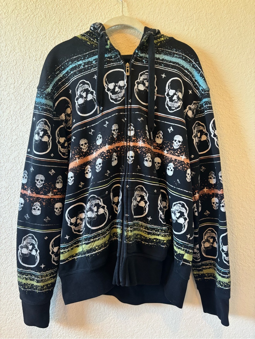 Ecko Unltd Skull All Over Print Zip Hoodie Y2K Mall Goth Streetwear Larg